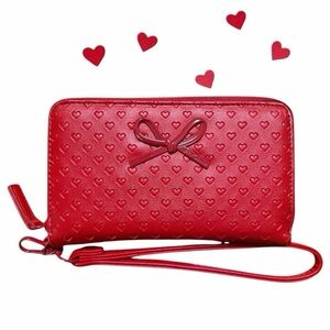 NWT - Betsey Johnson vibrant red Heart-Embossed with Bow Wallet wristlet